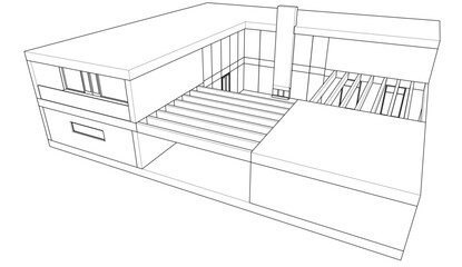 Modern house sketch architectural 3d rendering 