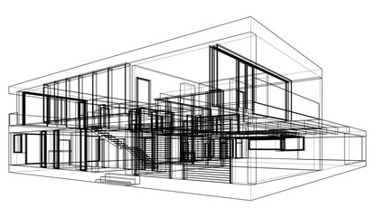 Modern house sketch architectural 3d rendering 