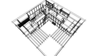 Modern house sketch architectural 3d rendering 