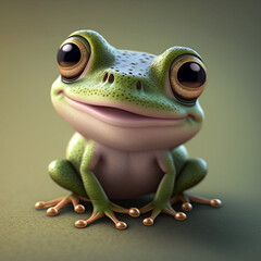 cute little green frog generative AI