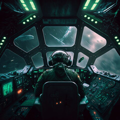 Fototapeta premium man piloting a spaceship generative AI