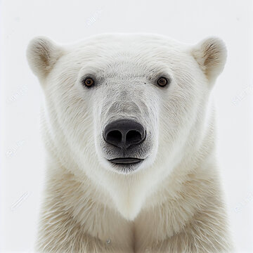 Adult polar bear portrait isolated on white background, Generative AI