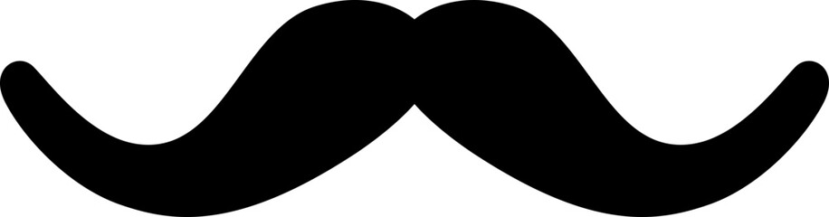 Simple Black Curly Moustache Symbol Icon with Upwards Rolled Ends. Vector Image.
