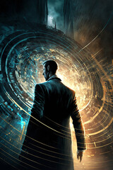 man entering time vortex generative AI