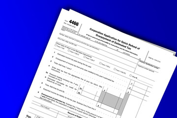 Form 4466 documentation published IRS USA 43383. American tax document on colored