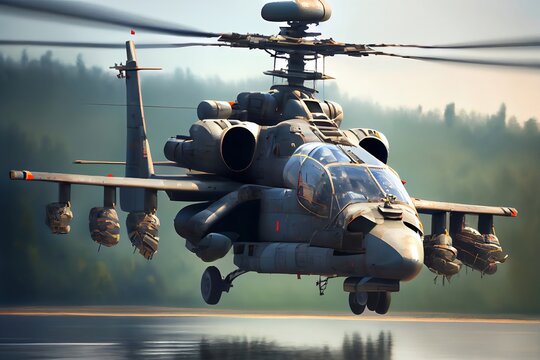 Russian military helicopter Ka-52. Created with Generative AI technology.