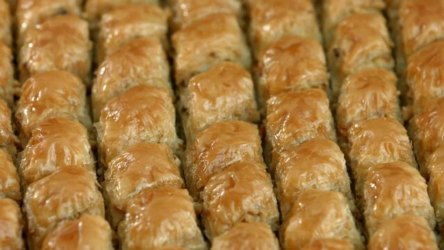Traditional turkish baklava pistachio pastry. Dilberdudagi, ozel kesim baklava, cikolatali baklava, fistikli baklava, katmer, fistikli kadayif, kattafi, fistik sarma, soguk baklava, midye baklava, cev
