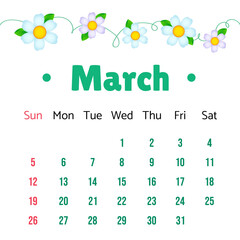 March 2023 Calendar. March 2023 Calendar vector illustration. Wall Desk Calendar Vector Template, Simple Minimal Design. Wall Calendar Template For March 2023.