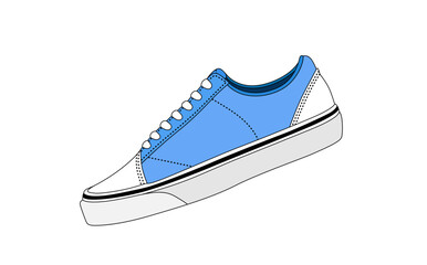 Vector blue sneakers isolated on white background. Trainers shoe silhouette. Casual sneakers logo. Flat shoes icon. Urban youth style footwear. Modern sneaker icon, side view. Sport style casual cloth