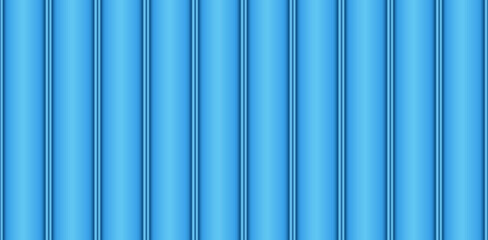 Vector blue metal striped construction texture. 3d iron urban fence background. Sea container line structure seamless pattern. Realistic plastic siding surface. Vinyl house siding, vertical lines