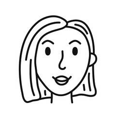 Cute hand drawn woman face portrait. Person avatar for social media. Simple isolated vector illustration in doodle style.
