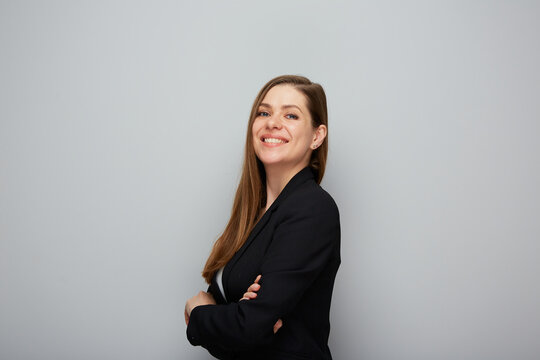 Smiling young business woman Isolated portrait.