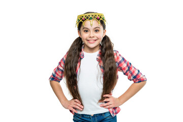 positive teen girl in crown isolated on white. teen girl in crown at studio. teen girl in crown
