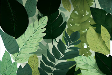 Watercolor pattern with green leaves, AI Generated