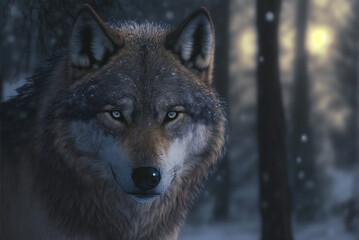 Fototapeta premium A beautiful gray wolf staring, Generative AI