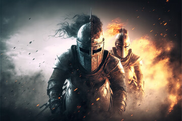 Naklejka premium The War burning fire in the dark.Generative AI