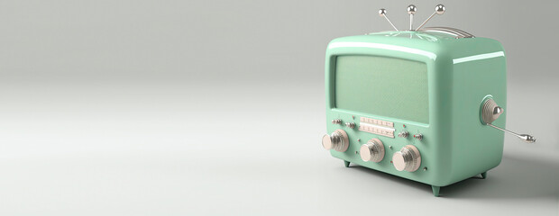 Fototapeta premium Banner for World Radio Day , February 13th. AI generated old radio in mint green color. AI generative illustration.