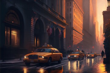 Fototapeta na wymiar New York City Landscape, oil painting, rich colors, america, travel. Generative AI