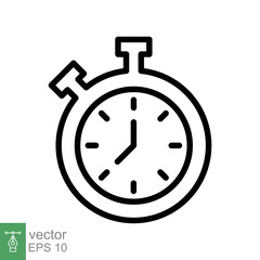 Stopwatch icon. Simple outline style. Timer symbol, clock, countdown, speed time concept. Line vector illustration isolated on white background. EPS 10.
