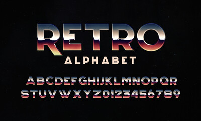 80s Retro Font and Alphabet. 80s Retro Alphabet with Text Effext