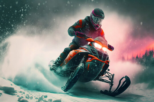 Extreme sports. Snowmobiling. Winter recreation and sports. Generative AI. Active lifestyle