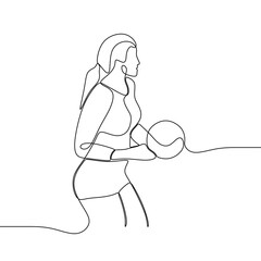 continuous drawing single line art illustration beautiful woman style jumping with ball