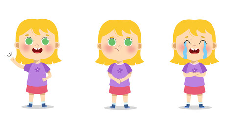 illustration three expressions of children girl