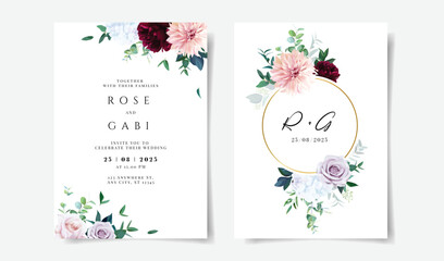 beautiful wedding card with beautiful floral and leaves template