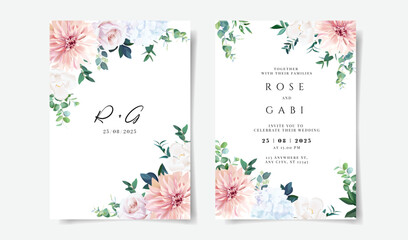 Obraz premium beautiful wedding card with beautiful floral and leaves template