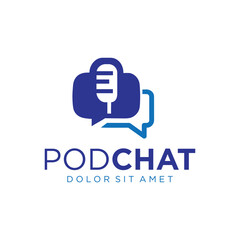 Podcast mic talk chat logo design icon illustration