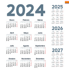 Spanish calendar 2024, 2025, 2026, 2027. Week starts on Monday