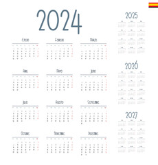 Spanish calendar 2024, 2025, 2026, 2027. Week starts on Monday