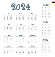 Spanish calendar 2024, 2025, 2026, 2027. Week starts on Monday