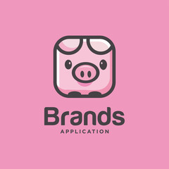 Vector logo illustration pig box simple mascot style