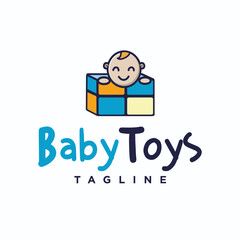 Cute baby logo with toys box design Illustration