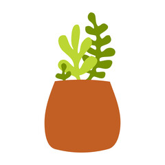 hand drawn illustration cute clay pot and green plant succulent cactus vector