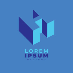 Geometric inside cut logo. H Letters. H cube monogram. Construction logo. Letter H 3D Logo.