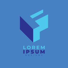 Geometric inside cut logo. F Letters. F cube monogram. Construction logo. Letter F 3D Logo.