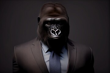 Portrait of a gorilla in business suit. Generative AI