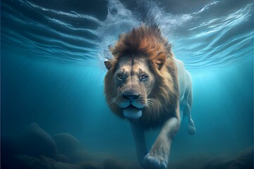 A lion diving in the ocean. Generative AI