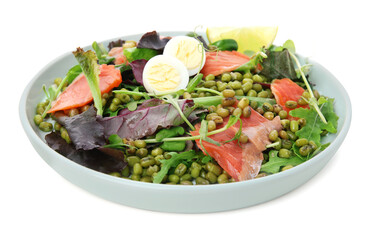 Plate of salad with mung beans isolated on white