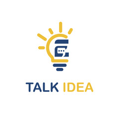 Fototapeta premium Initial E Letter with Light Bulb and Chat Icon for Innovative Technology Company Logo Idea Template