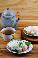 Colorful Ongol-Ongol or Sentiling, Steamed Cassava Cake