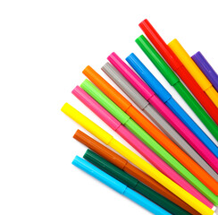 Fototapeta premium Many bright markers isolated on white, top view