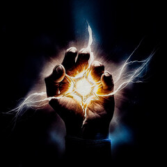 hand of power with star  light  , Hope and power concept  digital art background 
