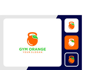gym logo design with orange and barbell