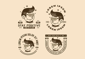 Illustration of a funny face man with retro hair wearing glasses