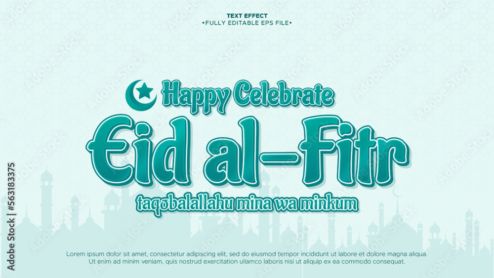 Poster happy eid al-fitr mubarak text effect