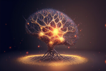 brain stem pulsing with electricity and activity made by generative ai