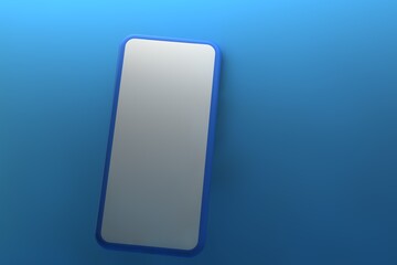 Smartphone with blank screen on blue background. 3D rendering.